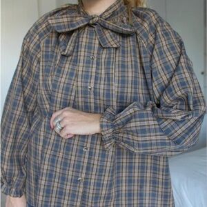 Plaid Bow-Tie Blouse